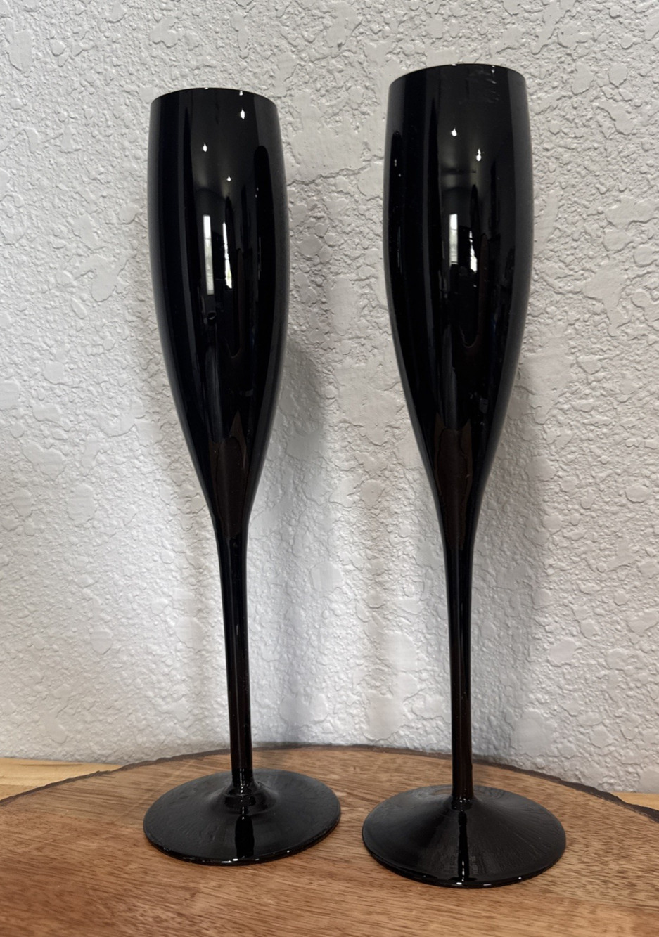 VTG Mikasa Champagne Glasses Elegant Elite Black Midnight 2 Flutes 10.75" Tall